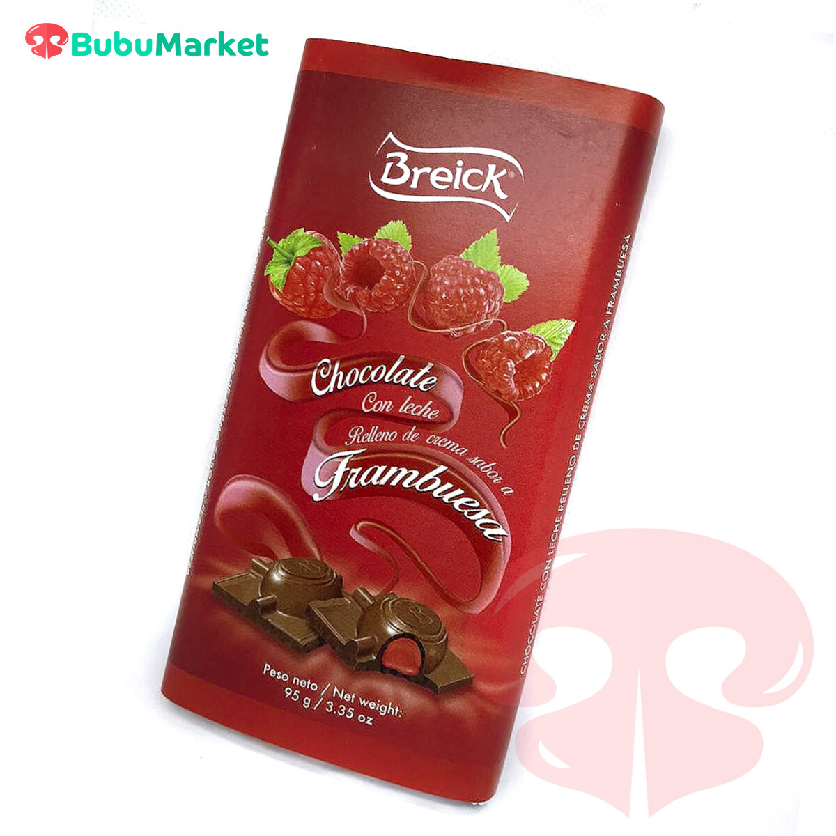 CHOCOLATE CON LECHE RELLENO DE CREMA SABOR A FRAMBUESA BREICK TABLETA 95 GR. CHOCOLATE CON LECHE RELLENO DE CREMA SABOR A FRAMBUESA BREICK TABLETA 95 GR.