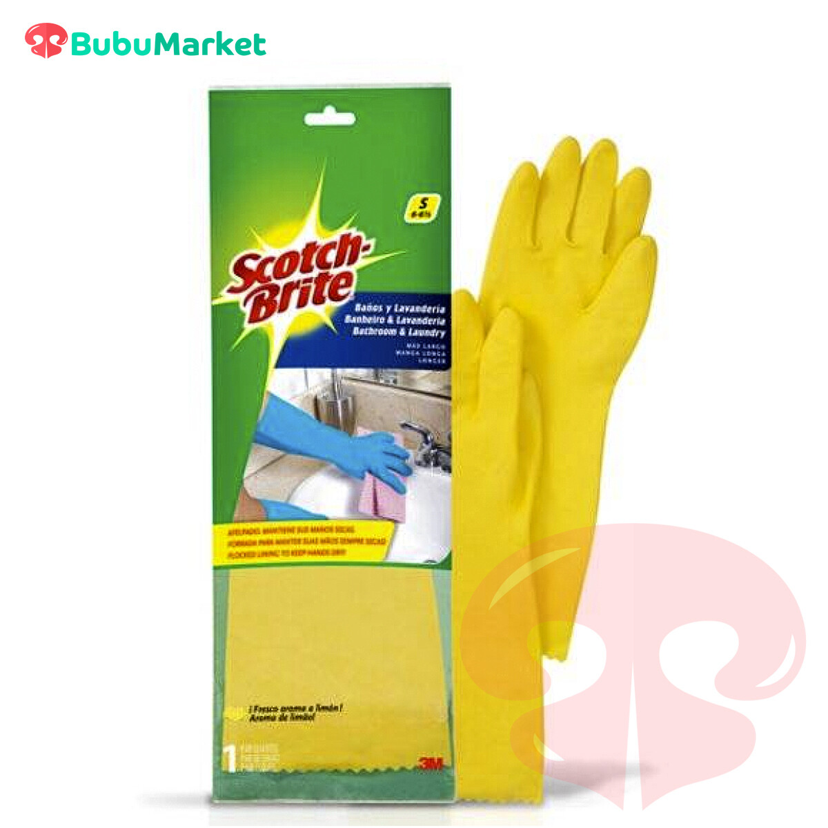 GUANTES SCOTCH BRITE BAÑOS Y LAVANDERIA MAS LARGO TALLA S (6-6y1/2) GUANTES SCOTCH BRITE BAÑOS Y LAVANDERIA MAS LARGO TALLA S (6-6y1/2)