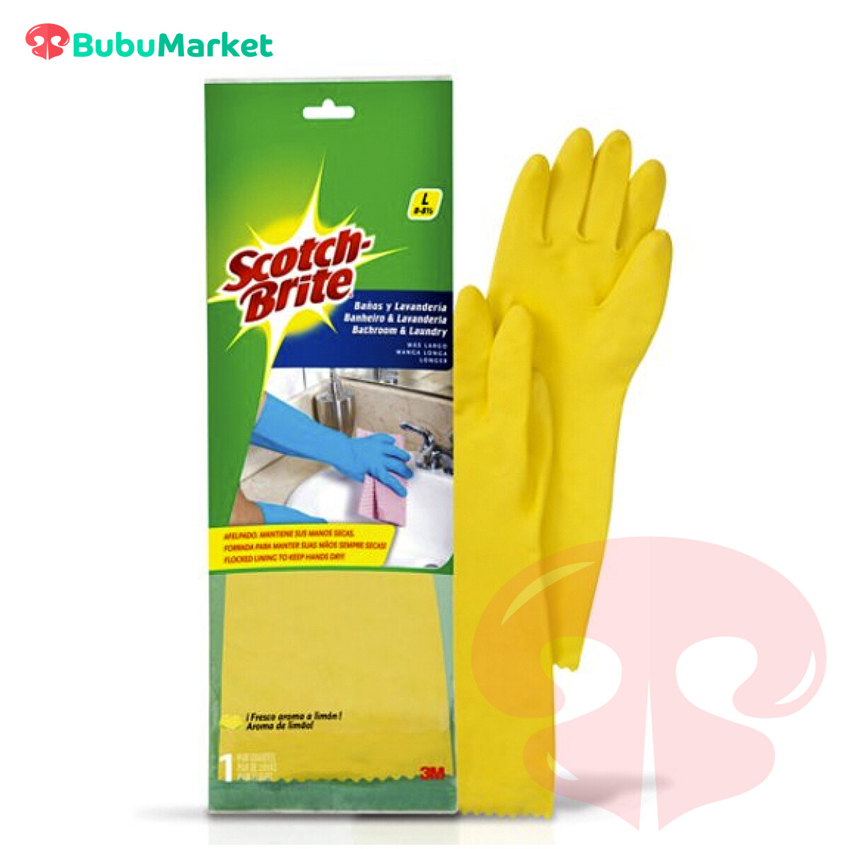 GUANTES SCOTCH BRITE BAÑOS Y LAVANDERIA MAS LARGO TALLA L (8-8y1/2) GUANTES SCOTCH BRITE BAÑOS Y LAVANDERIA MAS LARGO TALLA L (8-8y1/2)