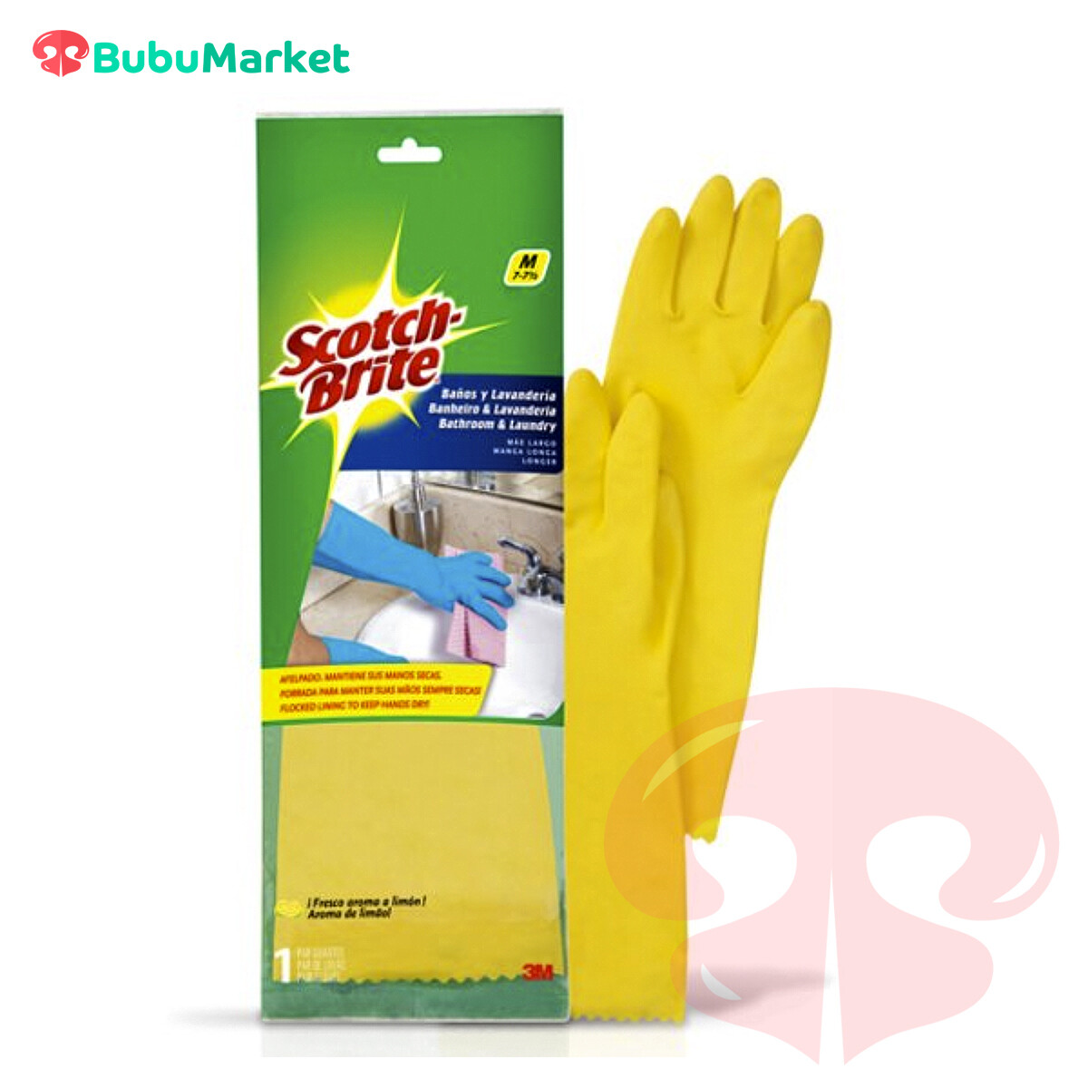 GUANTES SCOTCH BRITE BAÑOS Y LAVANDERIA MAS LARGO TALLA M (7-7y1/2) GUANTES SCOTCH BRITE BAÑOS Y LAVANDERIA MAS LARGO TALLA M (7-7y1/2)