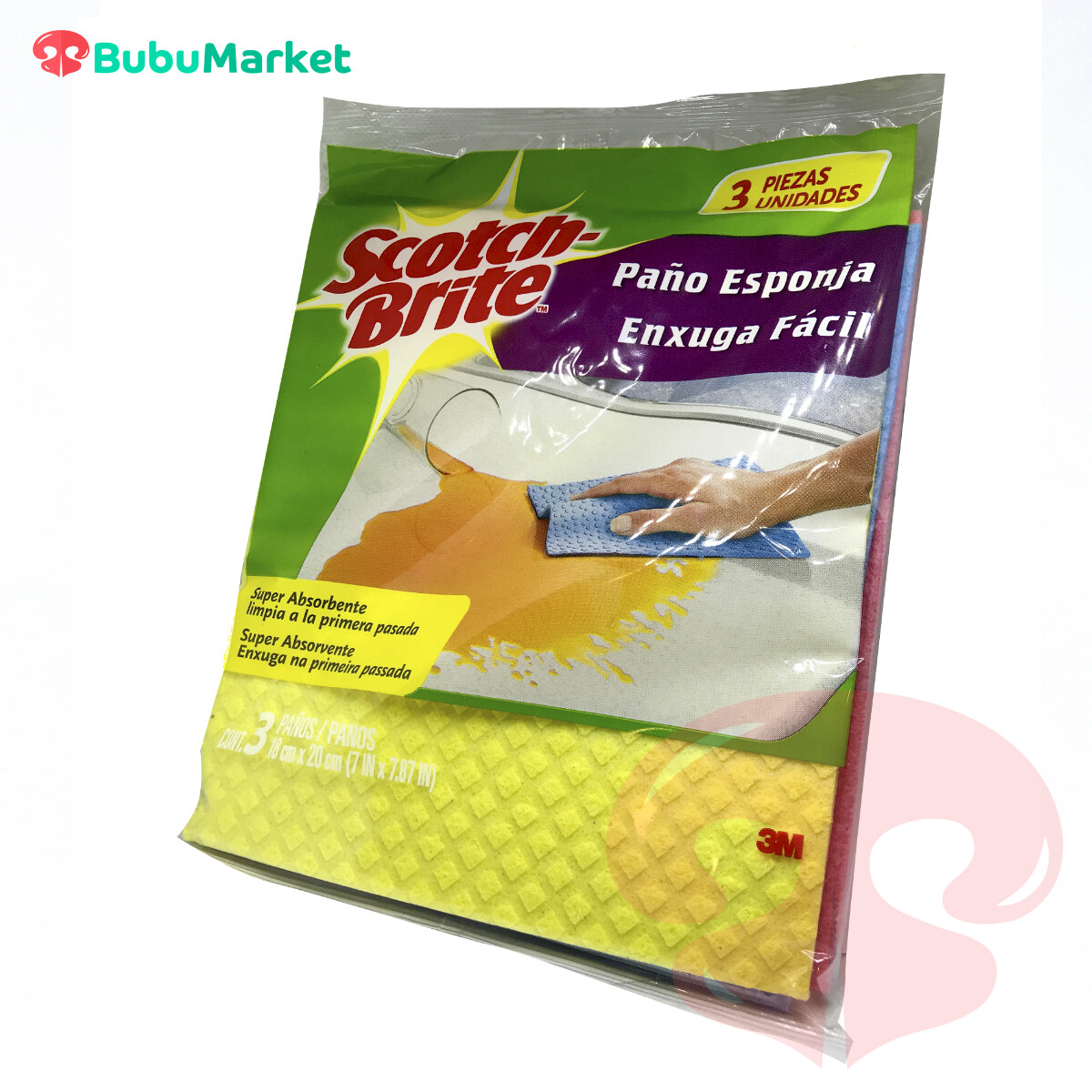 PAÑO ESPONJA ABSORBENTE SCOTCH BRITE 3 U. 18 CM. X 20 CM. PAÑO ESPONJA ABSORBENTE SCOTCH BRITE 3 U. 18 CM. X 20 CM.