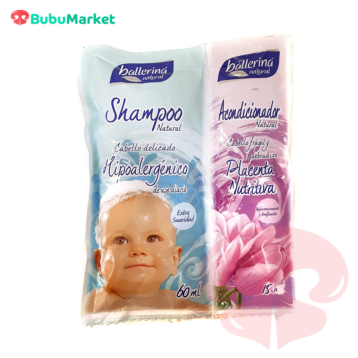 SHAMPOO Y ACONDICIONADOR SACHET BALLERINA HIPOALERGENICO Y PLACENTA 60 Y 15 ML. SHAMPOO Y ACONDICIONADOR SACHET BALLERINA HIPOALERGENICO Y PLACENTA 60 Y 15 ML.