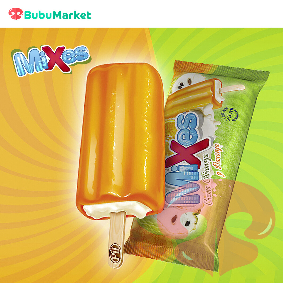 HELADO PIL PALETA DE AGUA MIXES CREMA CHIRIMOYA Y NARANJA 75 ML. HELADO PIL PALETA DE AGUA MIXES CREMA CHIRIMOYA Y NARANJA 75 ML.
