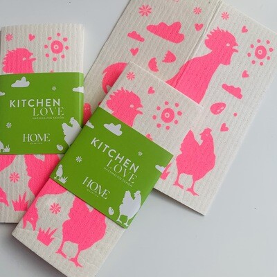 Kitchen Love Schwammtuch - pink Rooster