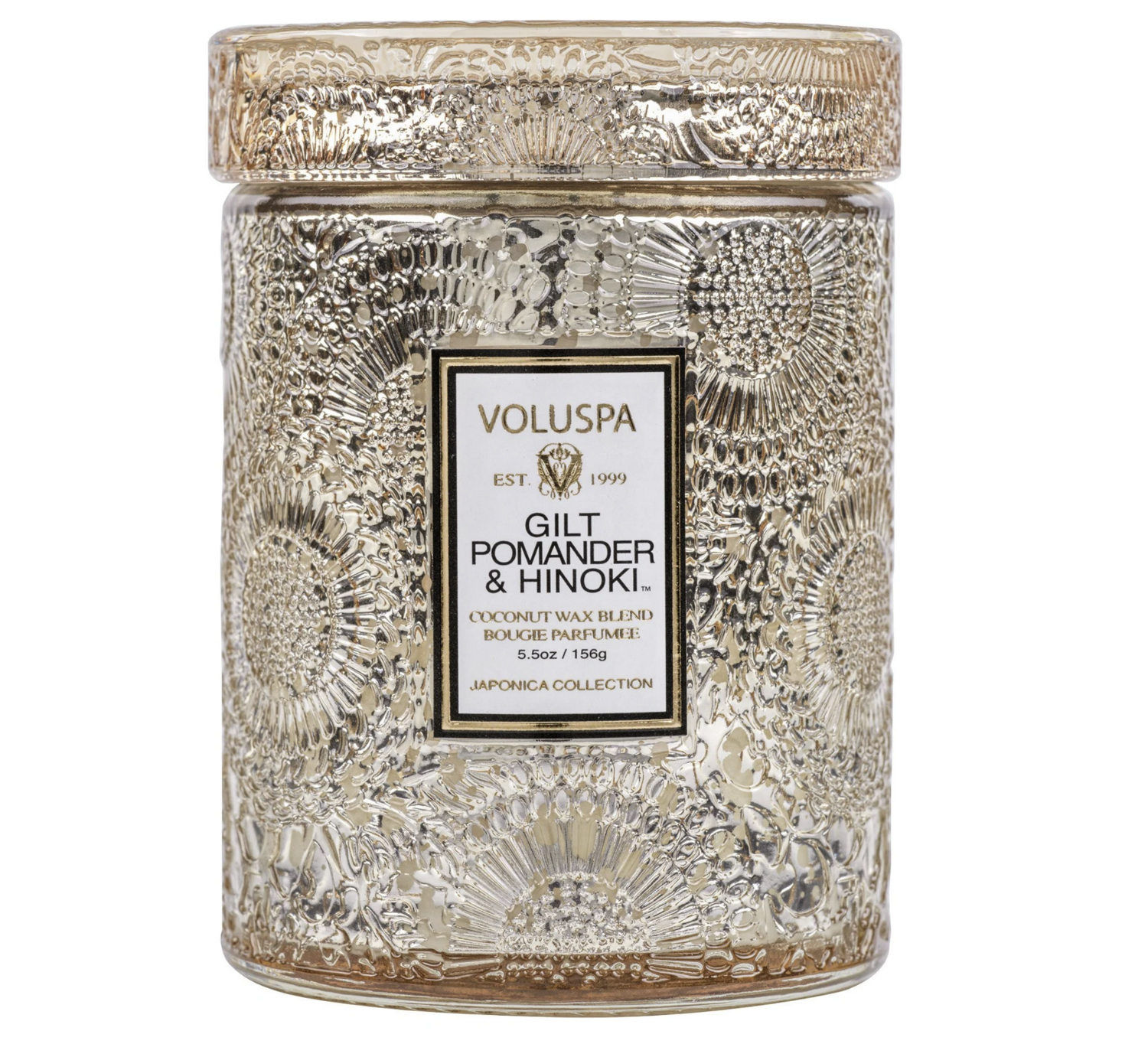 Voluspa  Gilt Pomander & Hinoki  Small Jar Candle