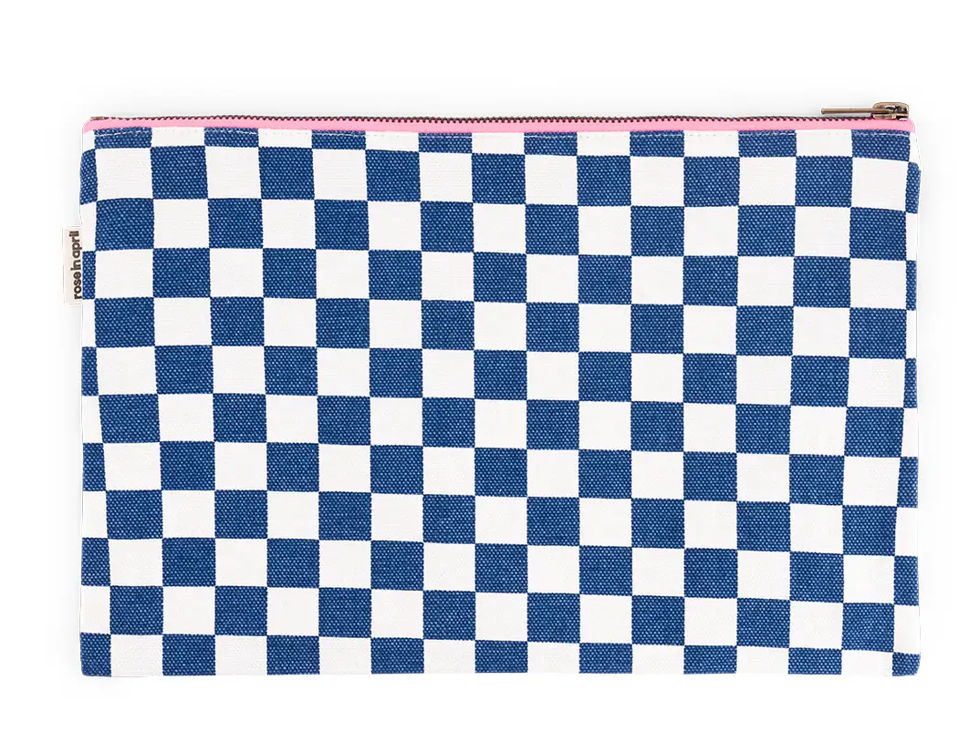 Rose  in April -LILI CHECKERBOARD CLUTCH ECRU/MARINEBLAU