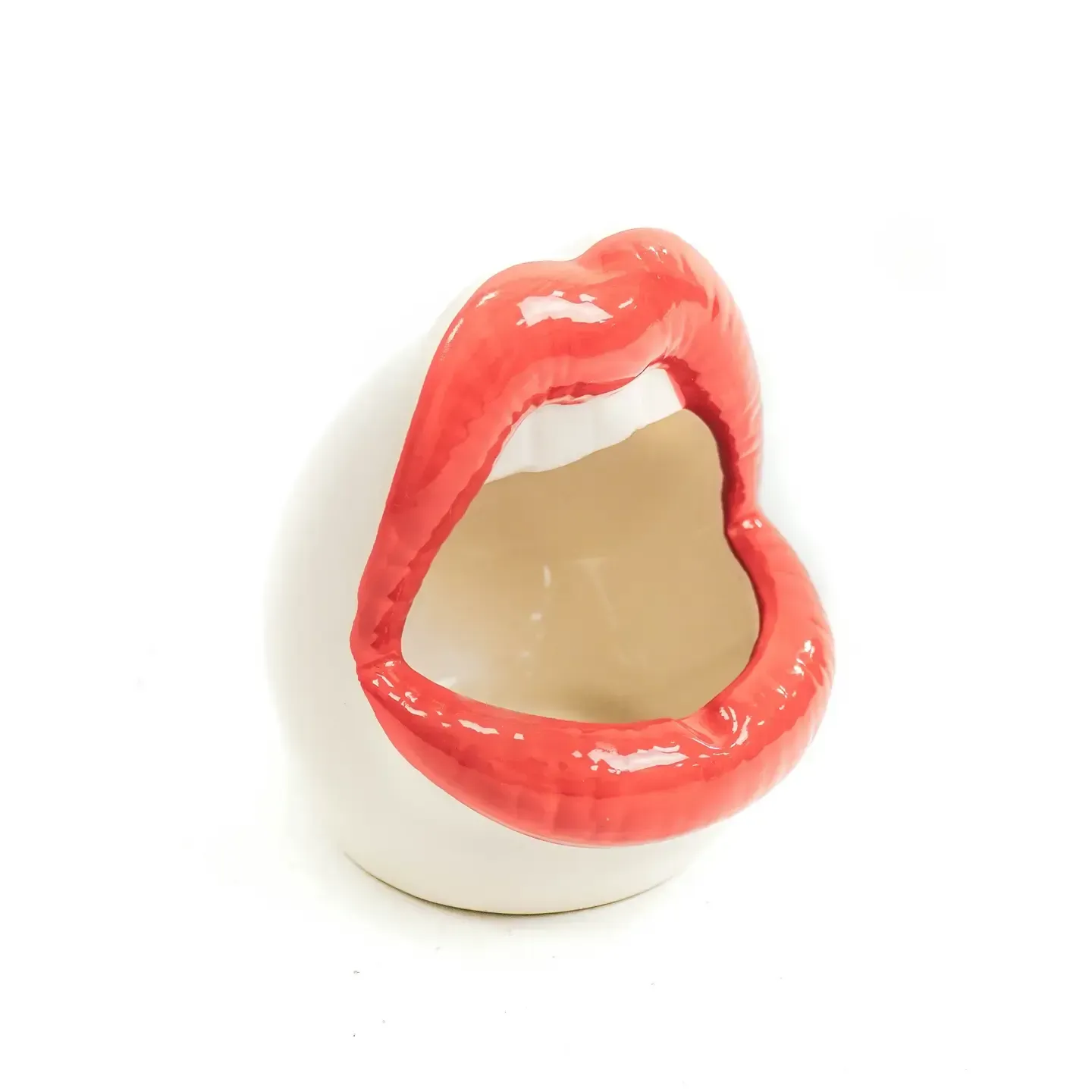 Topf - Lippe - Keramik - Rot/Weiß -10x10x12