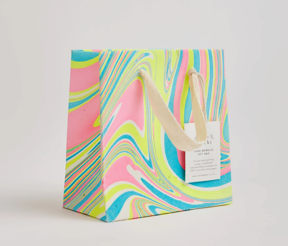 Paper Michi Geschenktüte handmarmoriert Marble Neon -klein