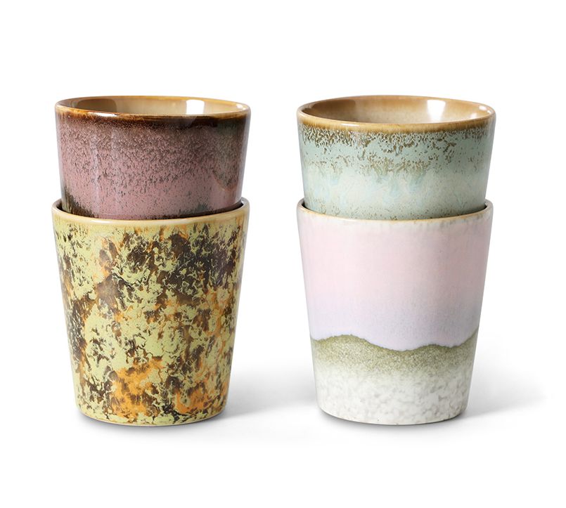 HK living 70s Keramik Kaffeebecher  Serendipity  4erSet