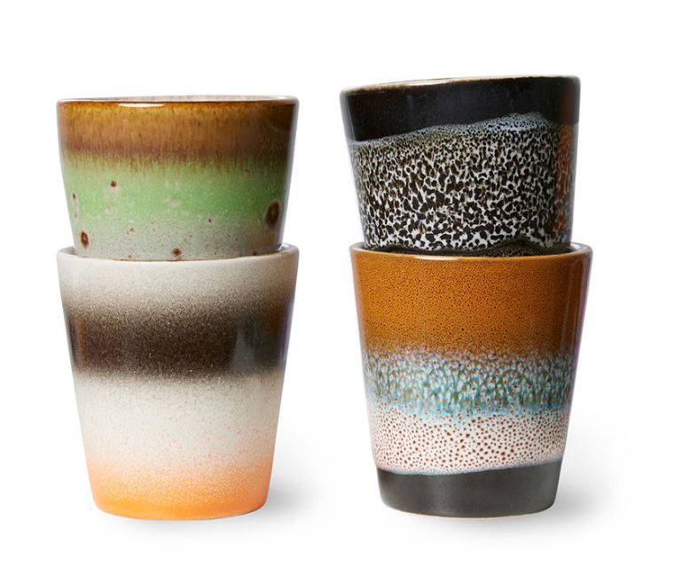 HK living 70S Keramik  4er Set Ristretto Tassen Good vibes