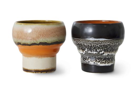 HK living 70er Jahre Keramikbecher Basalt   2er Set