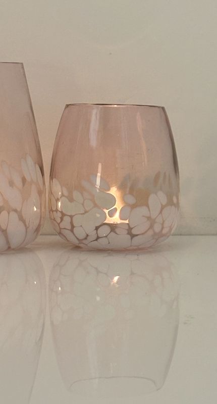 Werner Voss Windlicht , Glas , rosa-weiss