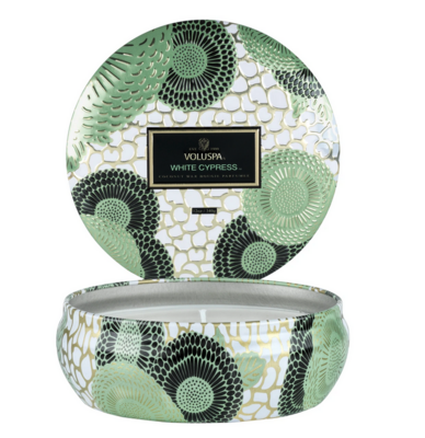 Voluspa  White Cypress 3 Wick Tin Candle