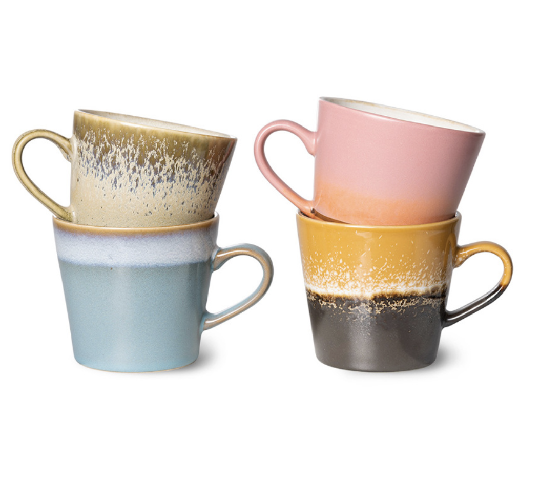 HK living 70S Keramik  Cappuccino Tassen Meteor 4erSet
