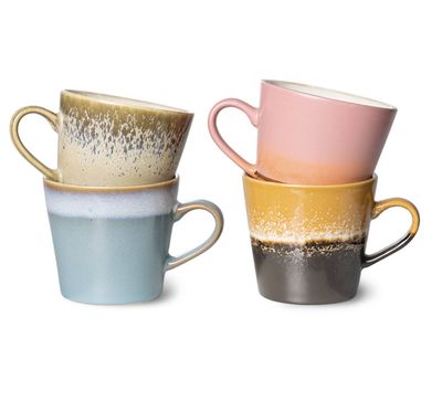 HK living 70S Keramik  Cappuccino Tassen Meteor 4erSet