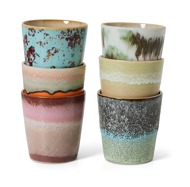 HK living 70s Keramik Kaffeebecher ,  6er Set Surreal