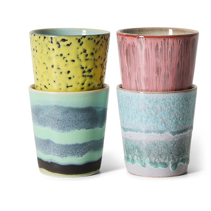 HK living 70s Keramik Kaffeebecher  Artistic,  4er-Set