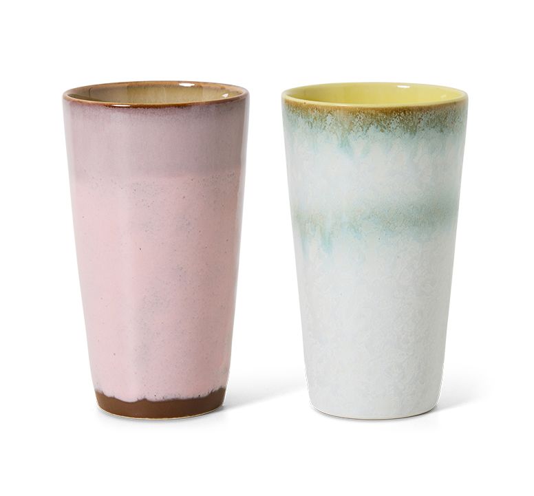 HK living 70er Jahre Keramik: Latte-Becher Fresko, 2er Set