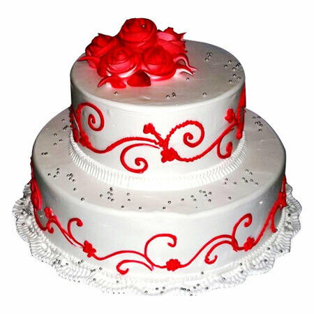 Two Tier Cake Red Rose