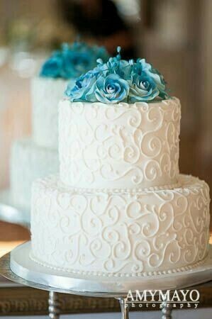 Two Tier Cake Blue Flowers