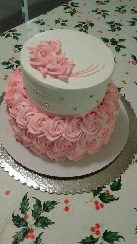 Two Tier Cake Pink Rose