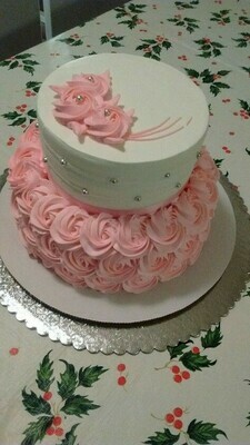 Two Tier Cake Pink Rose