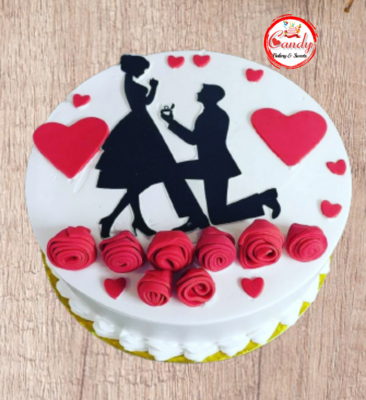 Couple Fondant Red Rose Cake