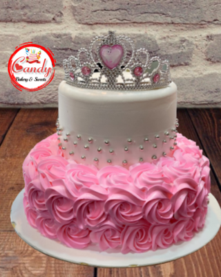Pink Rose with Crown Cake