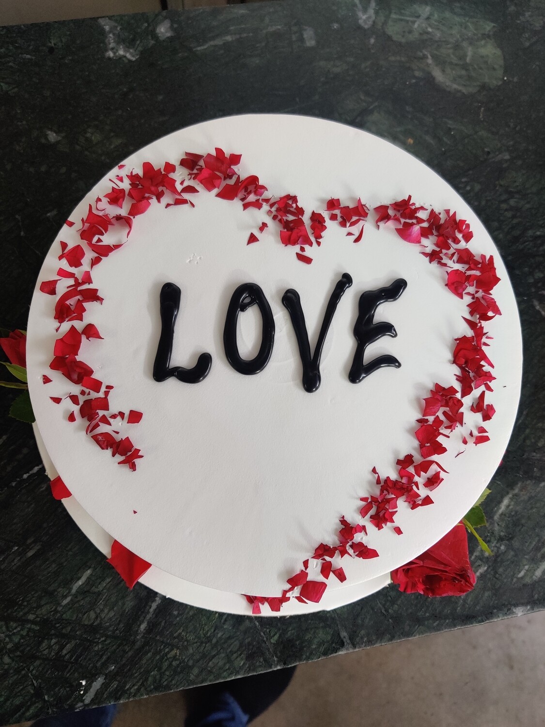 Heart Shape Cake with Fresh Rose