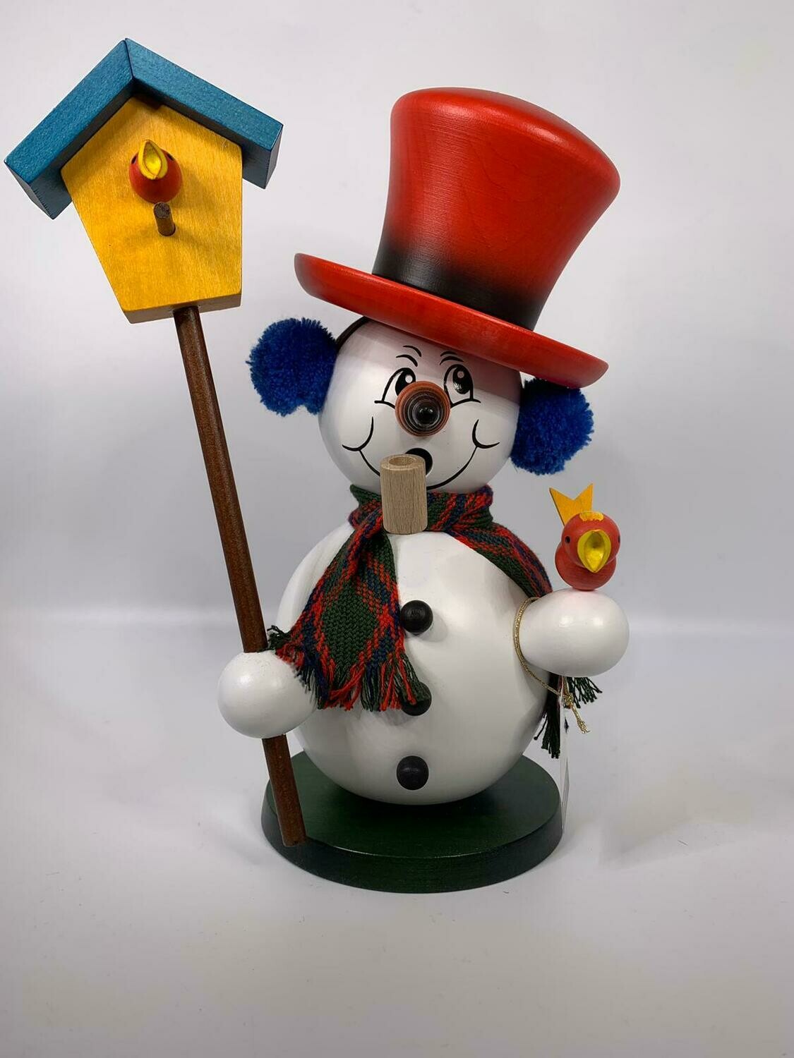 Räuchermännchen Schneemann mit Vogelhaus bunt