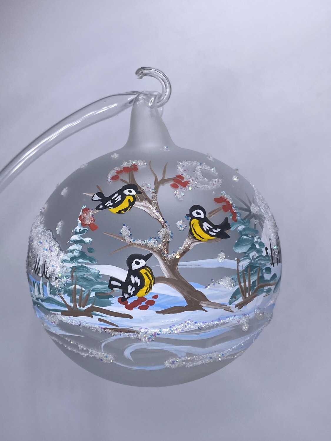 Christbaumkugel mit Vögelchen weiss