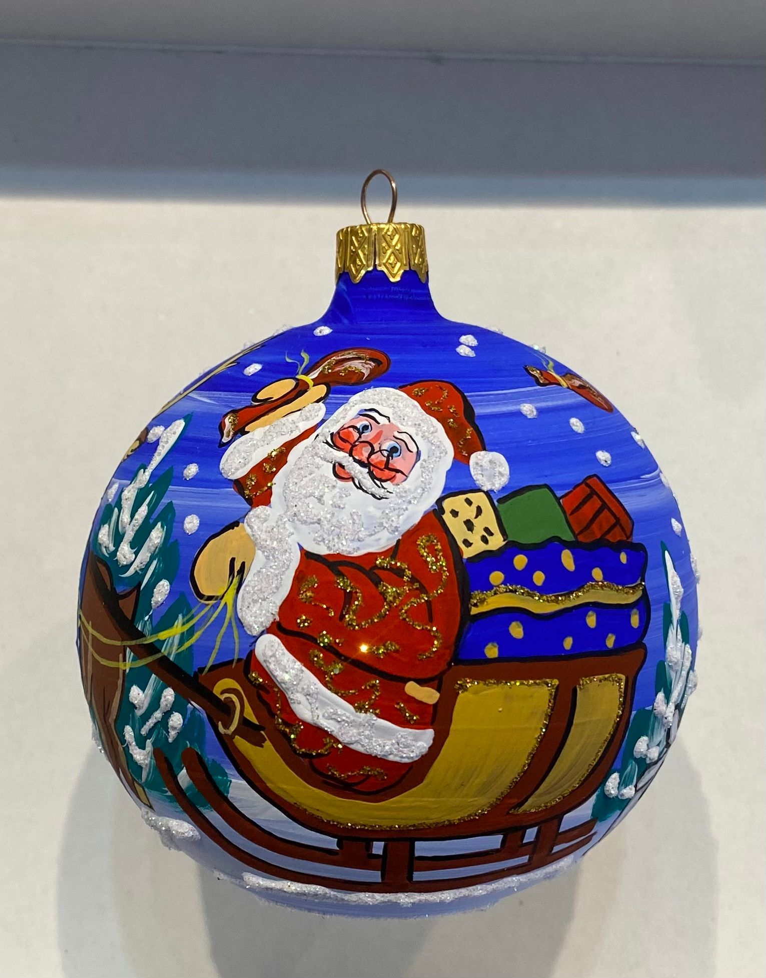 Christbaumkugel - Weihnachtsmann im Schlitten