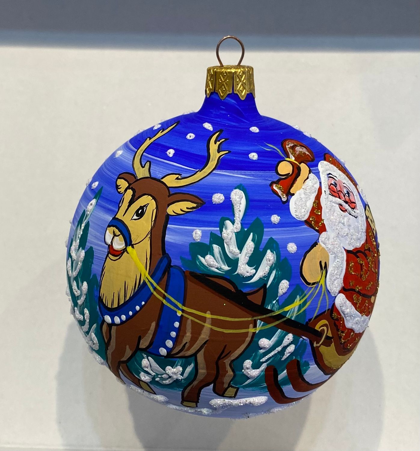 Christbaumkugel - Weihnachtsmann im Schlitten