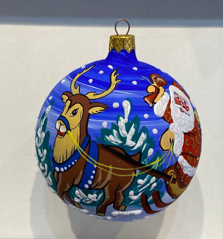Christbaumkugel - Weihnachtsmann im Schlitten