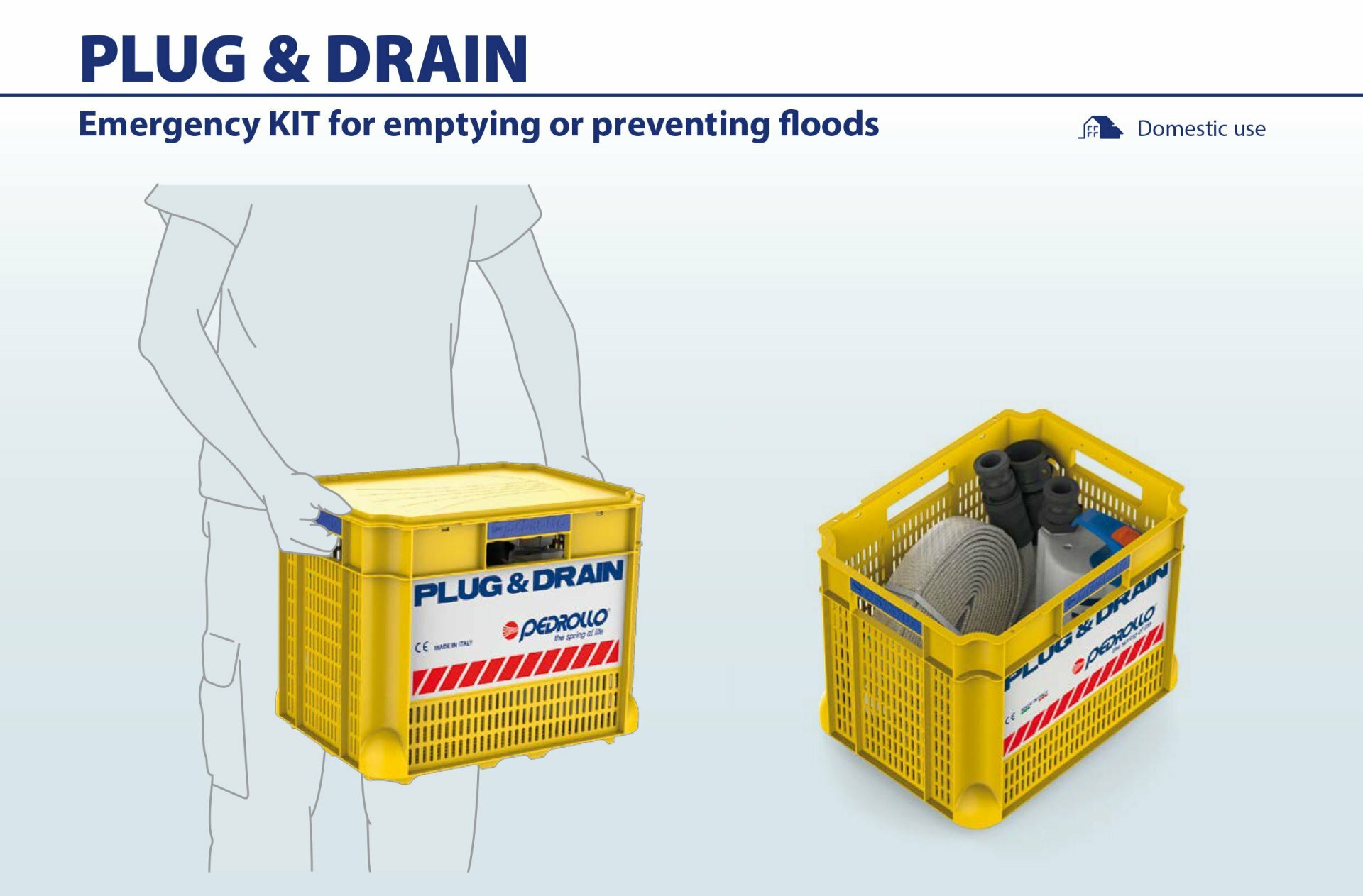 Notfall-Box Pedrollo Plug&Drain, Keller auspumpen bei Überschwemmung,  Entwässerungspumpe mit Schlauch, Schnellkupplung Storz 32