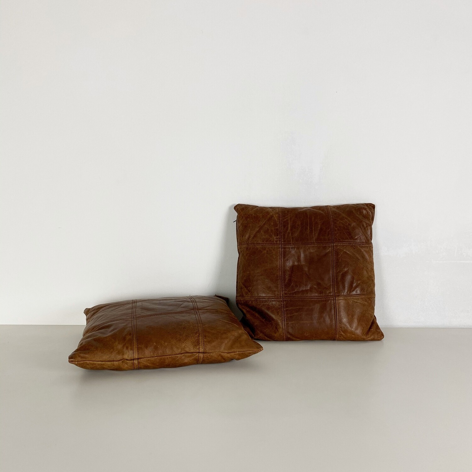 Set of 2 vintage patchwork leather cushions