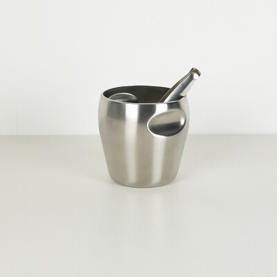 Ice bucket in satin steel designed by Luigi Massoni and Carlo Mazzeri for Alessi