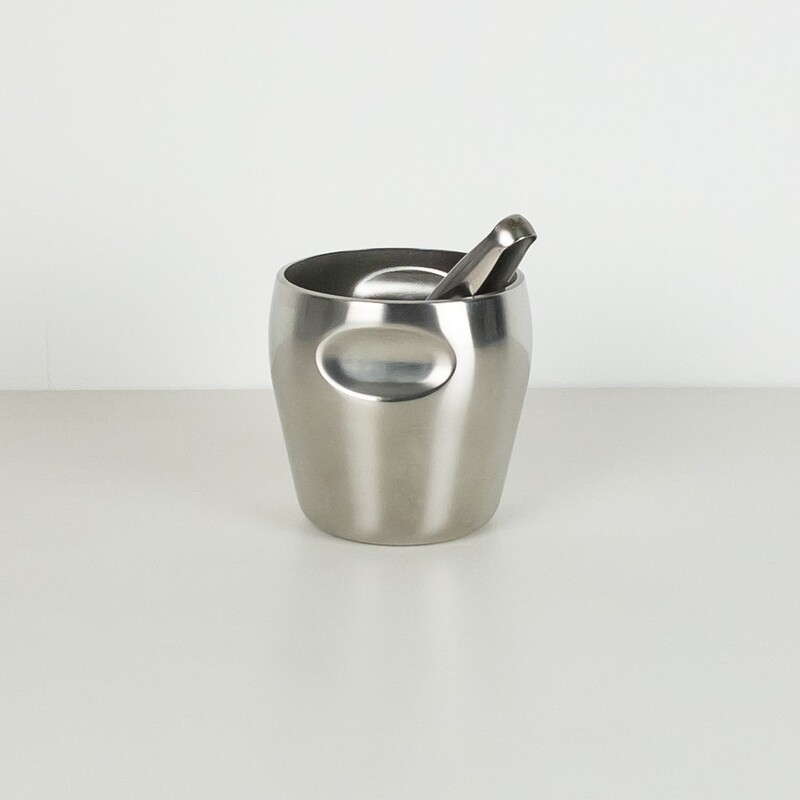 Ice bucket in satin steel designed by Luigi Massoni and Carlo Mazzeri for Alessi