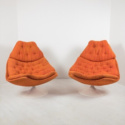 Pair of Model F590 Armchairs in Terra fabric by Geoffrey Harcourt for Artifort, 1970s