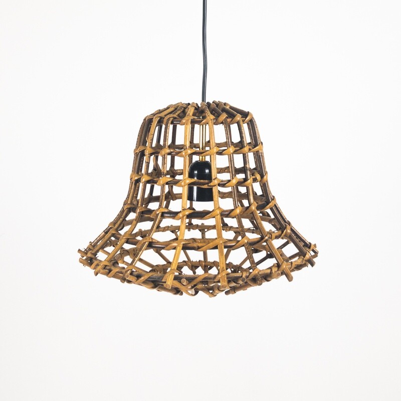 Bamboo and rush pendant lamp from the 1960s