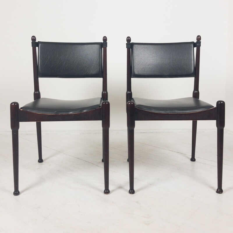 Set of 2 wood and leather chairs in the style of Silvio Coppola, Italy 1960s