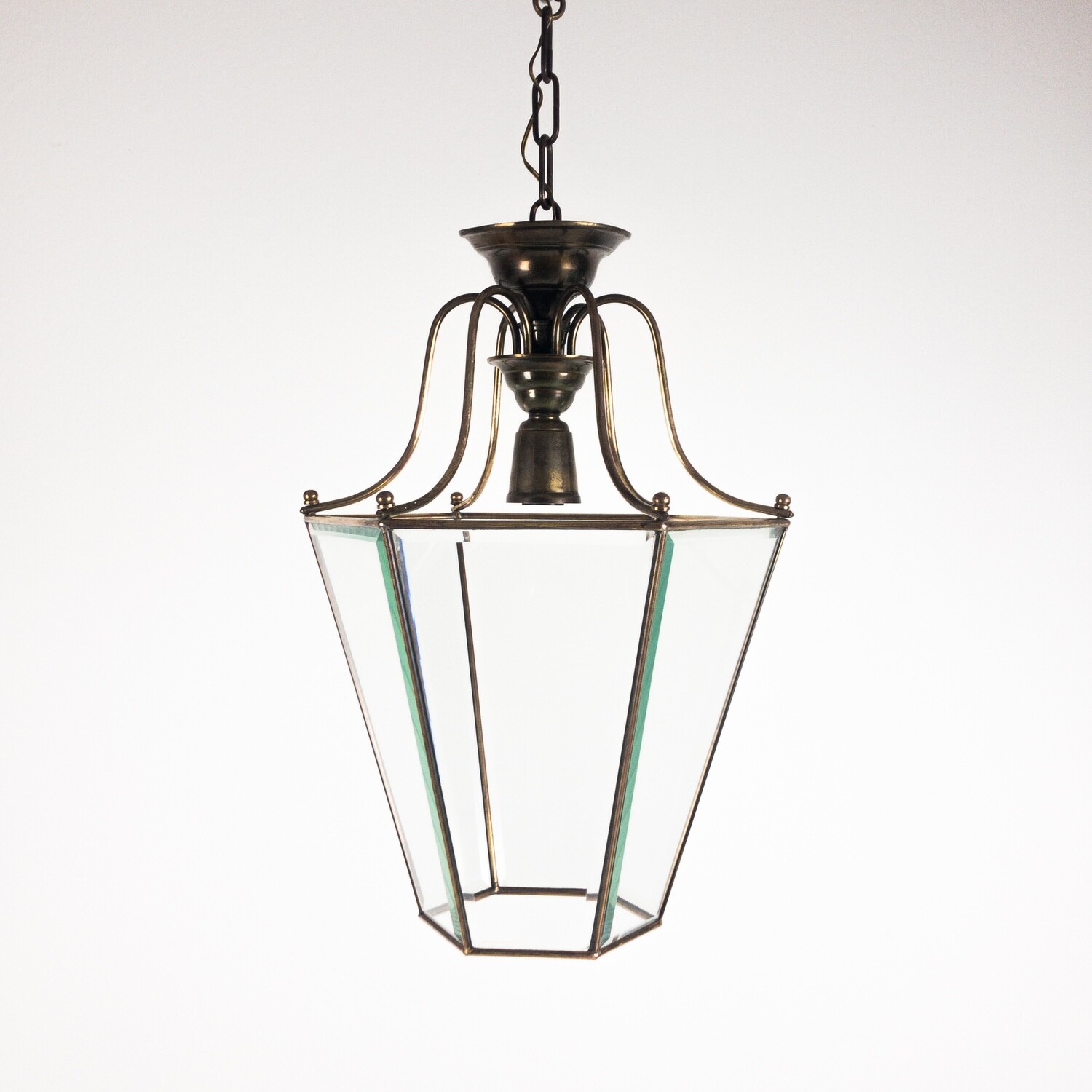 Suspended lantern in brass and glass, Italy 1950s