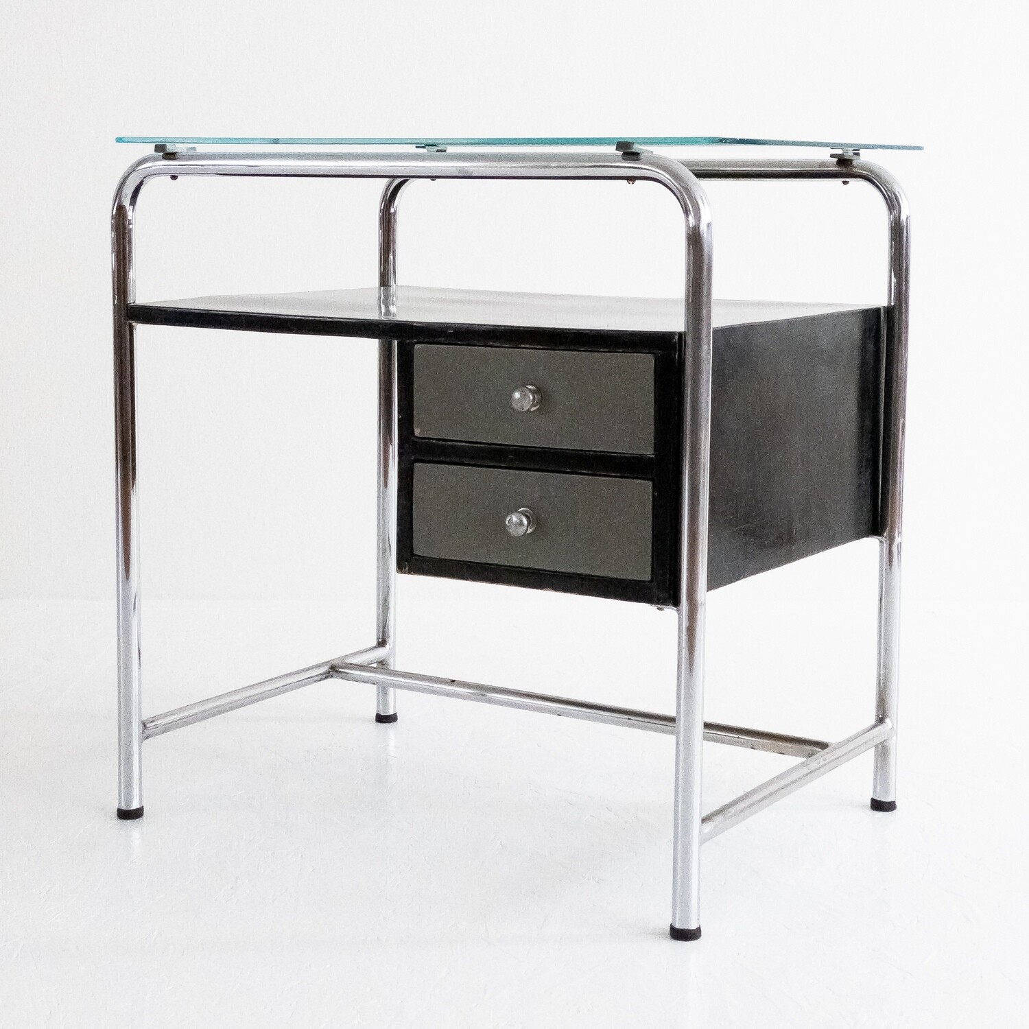 Vintage desk in steel, glass and wood, Italy 1970s