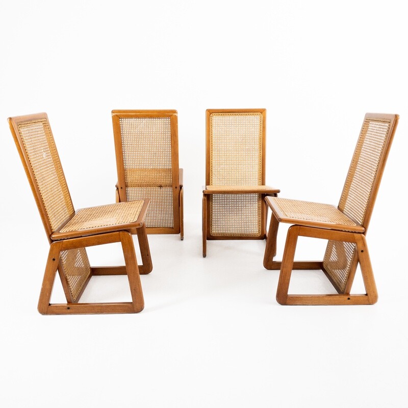 Set of 4 chairs in wood and straw from Vienna, Denmark 70s