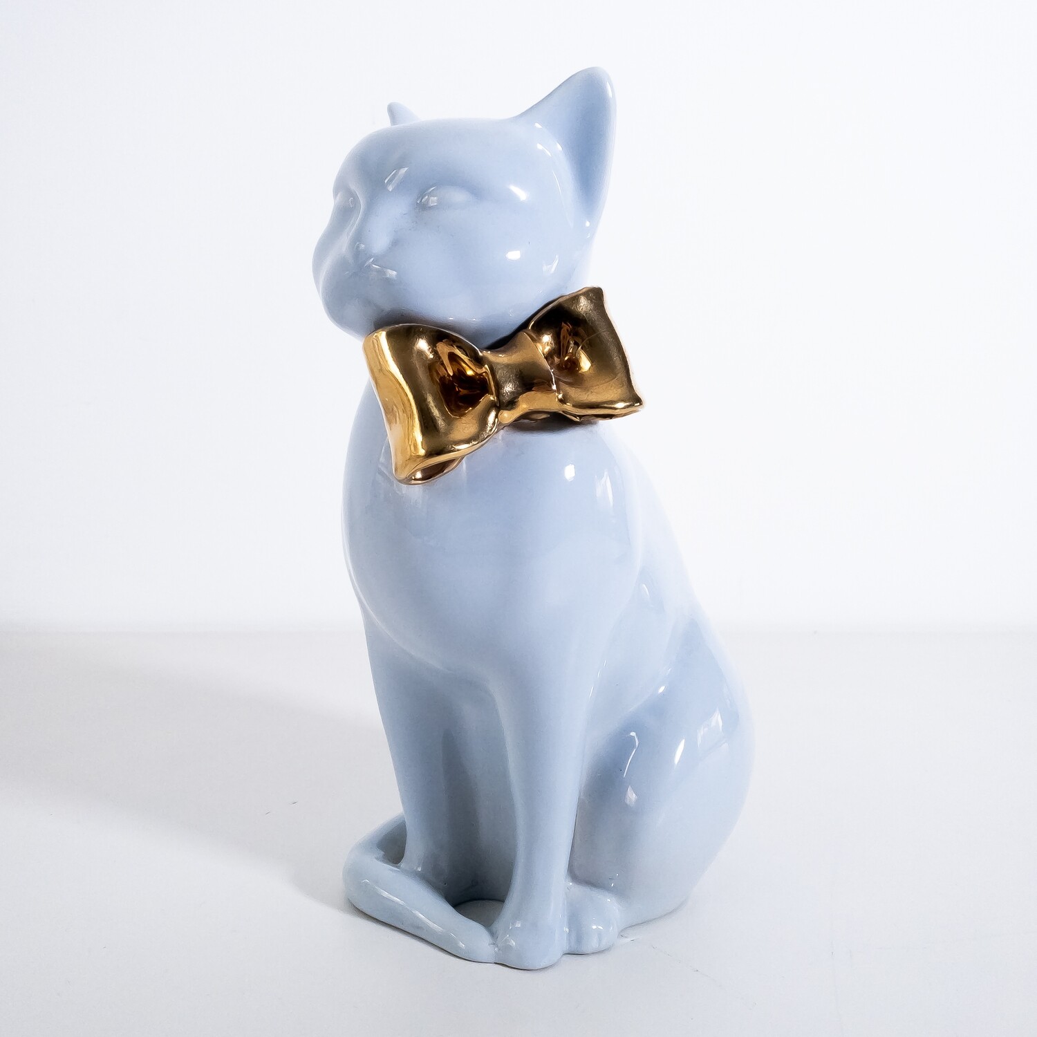 1970s ceramic sculpture, Cat with bow