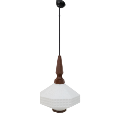Geometric pendant lamp in glass and teak