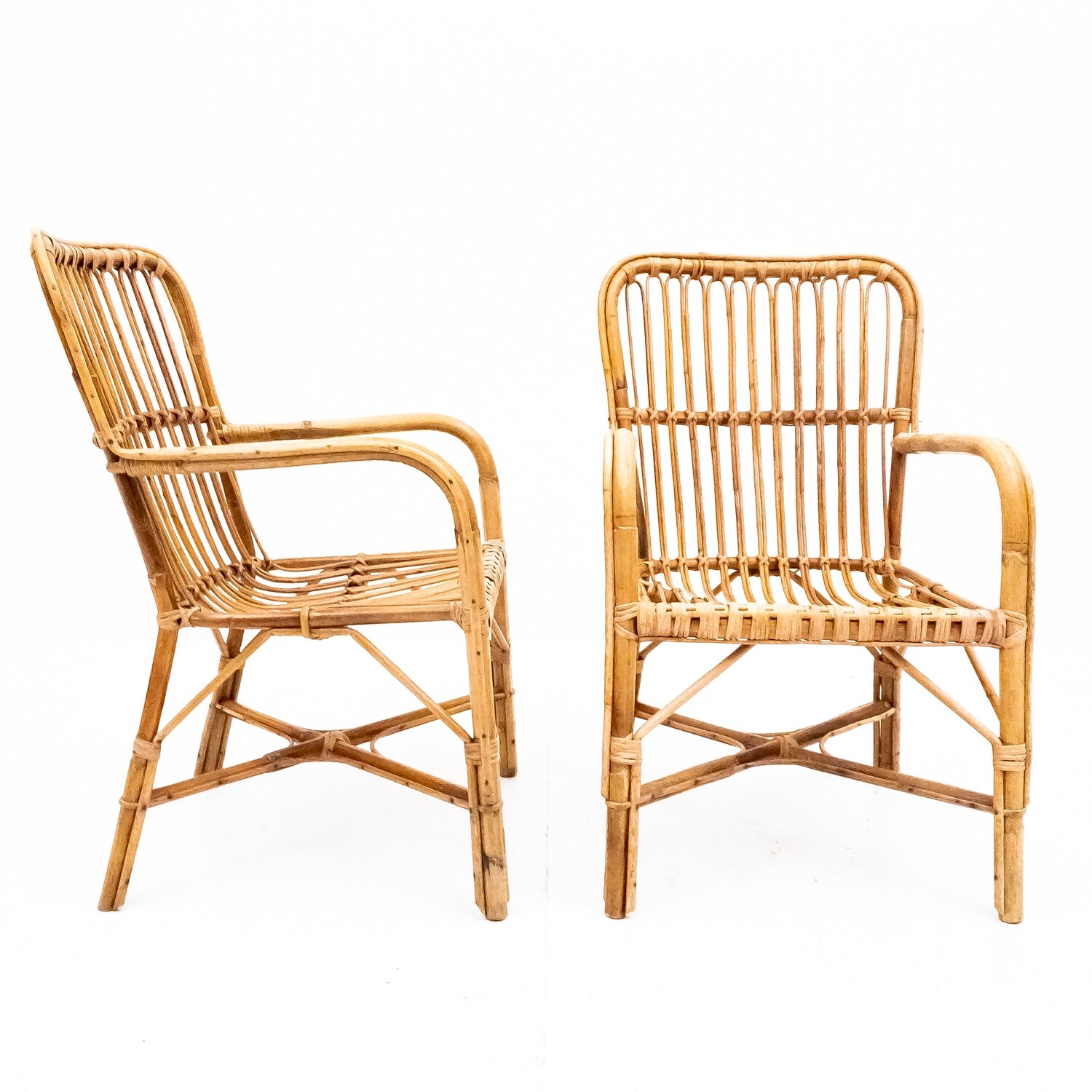 Set of 2 bamboo armchairs, Italy, 1970s