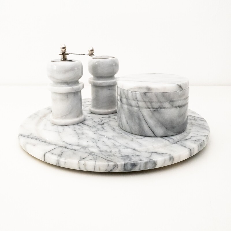Marble kitchen set with tray, spice holder and napkin holder