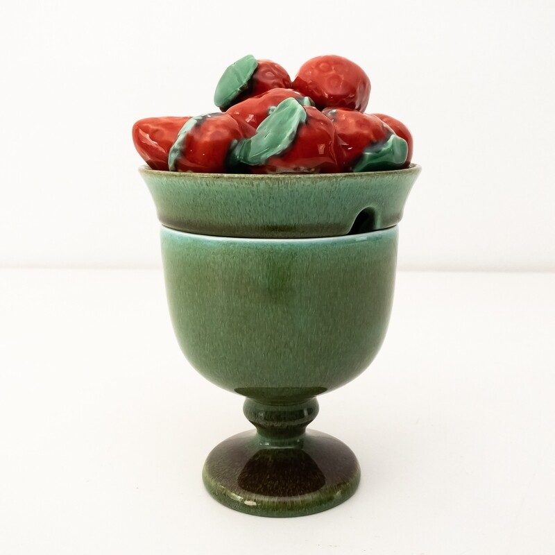 Vintage glazed ceramic bowl with relief fruit by Mancioli, Italy 1950s