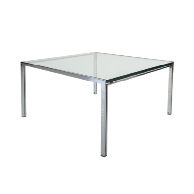 Square coffee table in glass and steel